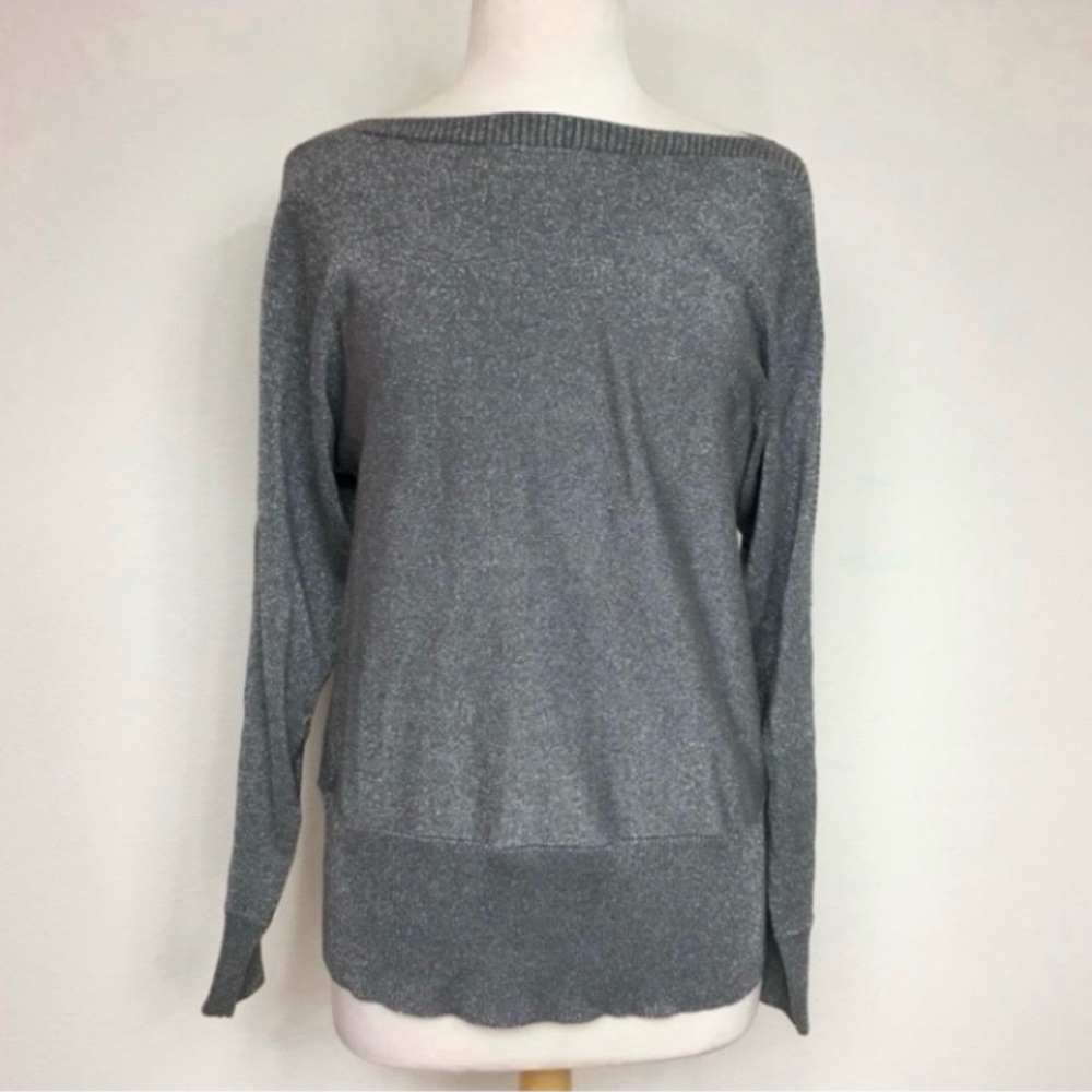 3/$25 Joseph A Womens Gray Ribbed Metallic Sparkle Boat Neck Knit Sweater Size M